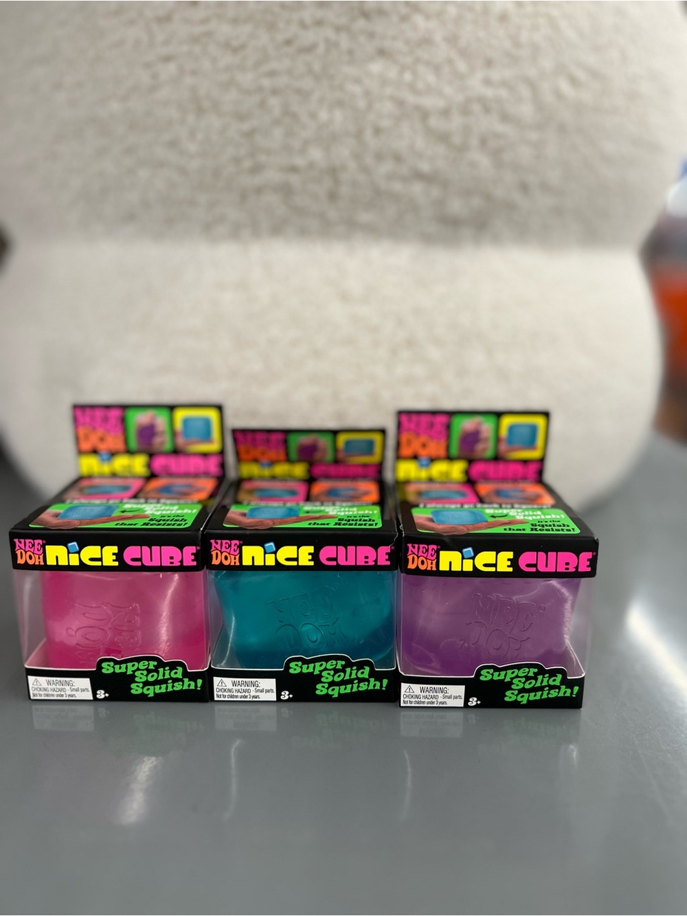 NeeDoh Nice Cube Kids Super Solid Squish Toy - Pink, Teal, Purple - Pack of 3